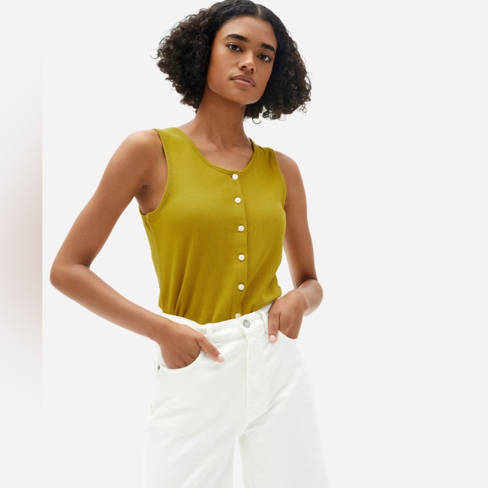 Everlane Olive Button-Front Rib Tank
